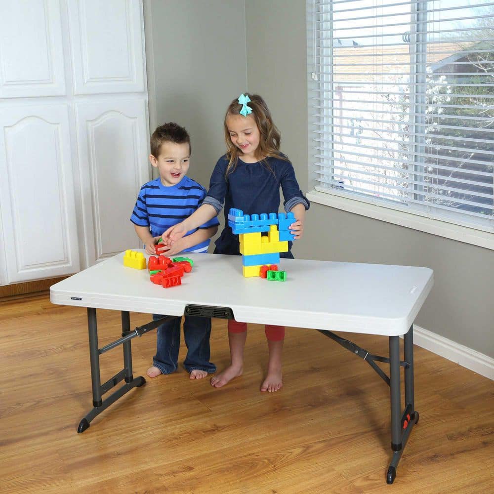 4-Foot Adjustable Height Almond Plastic Folding Table