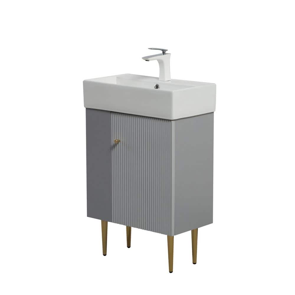 Timell 21.6 in. Modern Freestanding Grey Bath Vanity with White Ceramic Top, Left Side Cabinet, Shelves price history on PriceWatchPro
