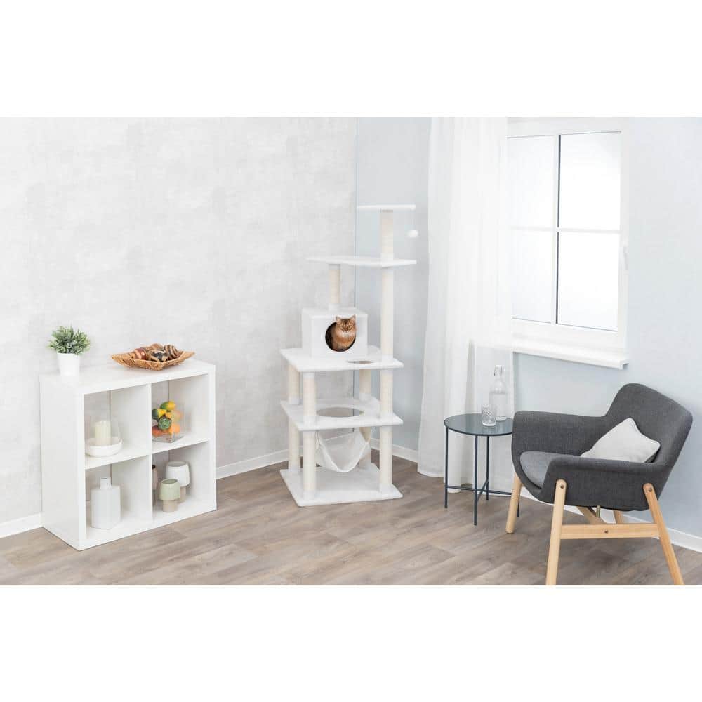 Cream Plush 4-Level Cat Tree with Sisal Scratching Posts