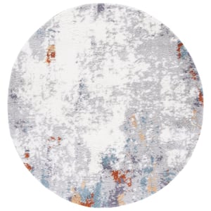 Berber Shag Blue Rust/Ivory 7 ft. x 7 ft. Distressed Round Area Rug
