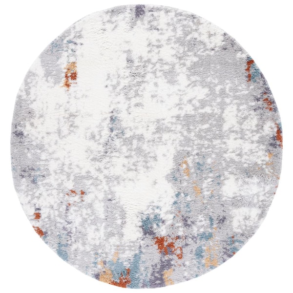SAFAVIEH Berber Shag Blue Rust/Ivory 7 ft. x 7 ft. Distressed Round Area Rug