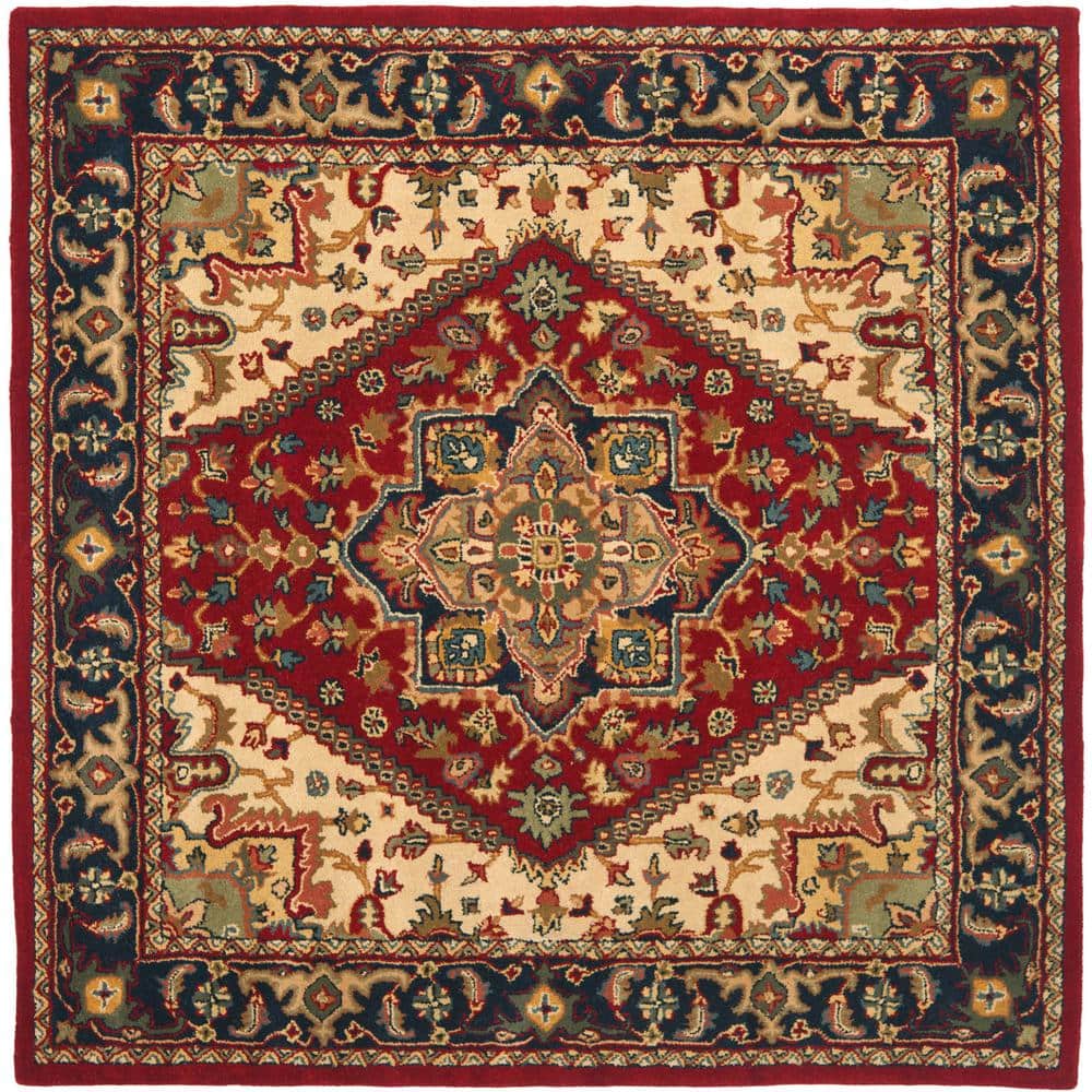 Luxurious Heritage Red Square Wool Area Rug, 4' x 4'