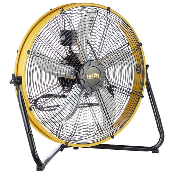HICFM 20 in. Yellow Shroud Floor Fan, 6300 CFM High Velocity Air Circulator, 1/4 HP IP44 Motor for Garage, UL Listed