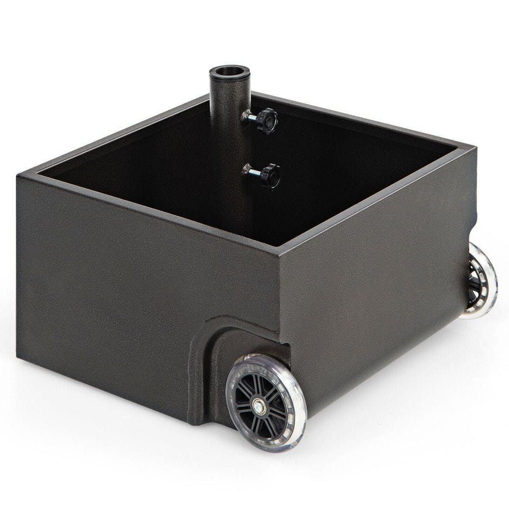 Steel Patio Umbrella Base with Wheels Outdoor Planter in Black