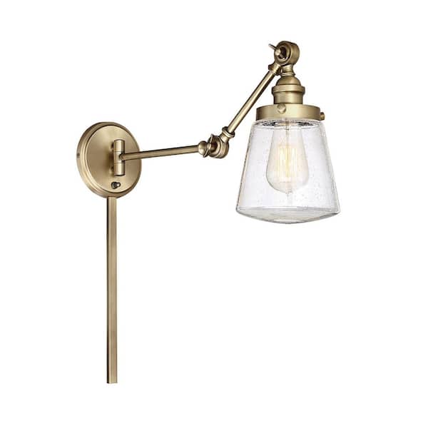 Savoy House 6 in. W x 12.5 in. H 1-Light Natural Brass Wall Sconce with Clear Seeded Glass Shade