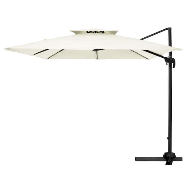 JEAREY SunShade Deluxe 10 ft. Square Cantilever Umbrella with Cover Heavy-Duty 360° Rotation Patio Umbrella in Off-White