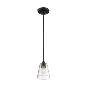 Bransel 60-Watt 1-Light Matte Black Shaded Mini-Pendant Light with Clear Seeded Glass Shade and No Bulbs Included