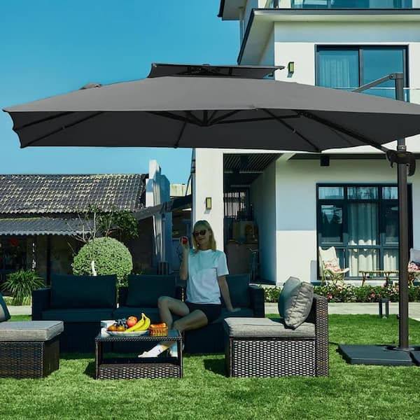 9 ft. x 9 ft. Square Aluminum Cantilever Tilt Patio Umbrella in Gray