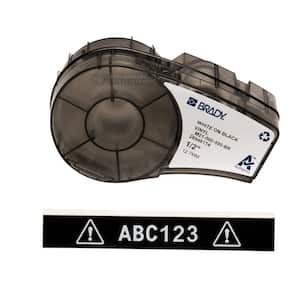 BMP21 Series Label Cartridge 0.5 in. W x 21 ft. L B595 Indoor/Outdoor Vinyl Cartridge, White on Black Labels