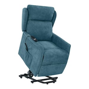 Classic Caribbean Blue Chenille Power Recline and Lift Wingback Chair