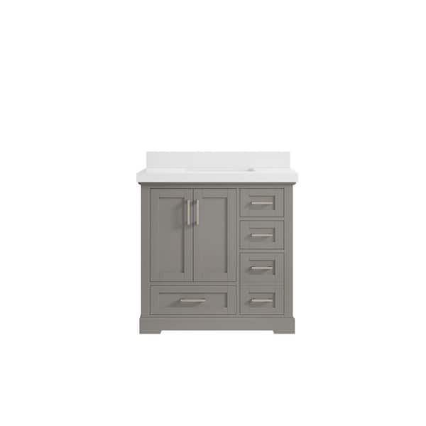 Willow Collections Boston 36 in. W x 22 in. D x 36 in. H Single Sink Bath Vanity Center in Elephant Gray with 2 in. White Quartz Top