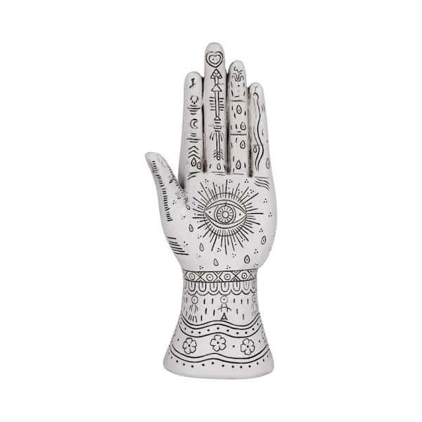 Liv & Skye White 10 in. Resin Tattoo Hand Sculpture