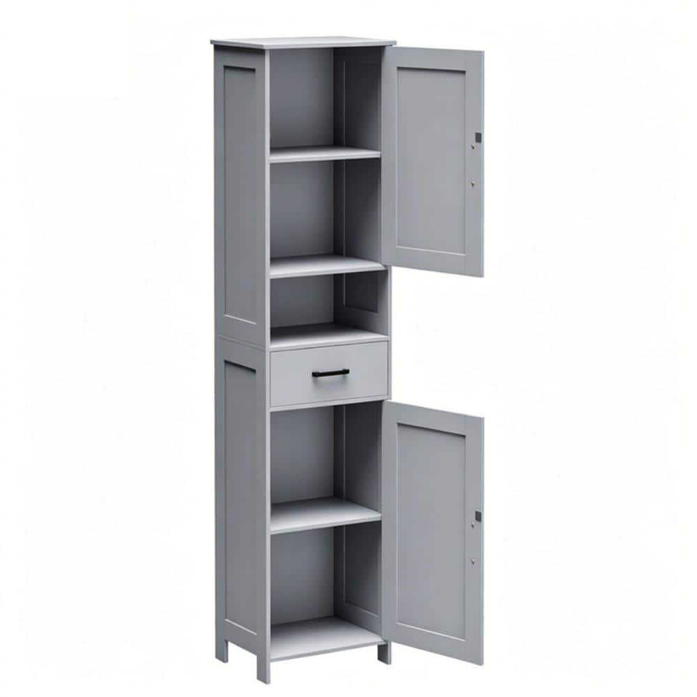 15.7 in. W x 67 in. H Narrow Rectangular Gray Wood Freestanding Medicine Cabinet without Mirror with 1 Drawer