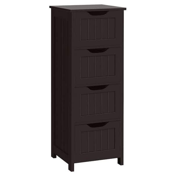 Dracelo 11.81 in. W x 11.81 in. D x 32.28 in. H Brown Wooden Freestanding Bathroom Linen Cabinet with Four Drawers