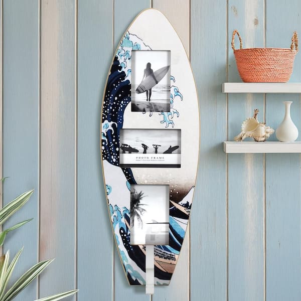 American Art Decor Surfboard Photo Collage 25 in. x 9 in. Navy