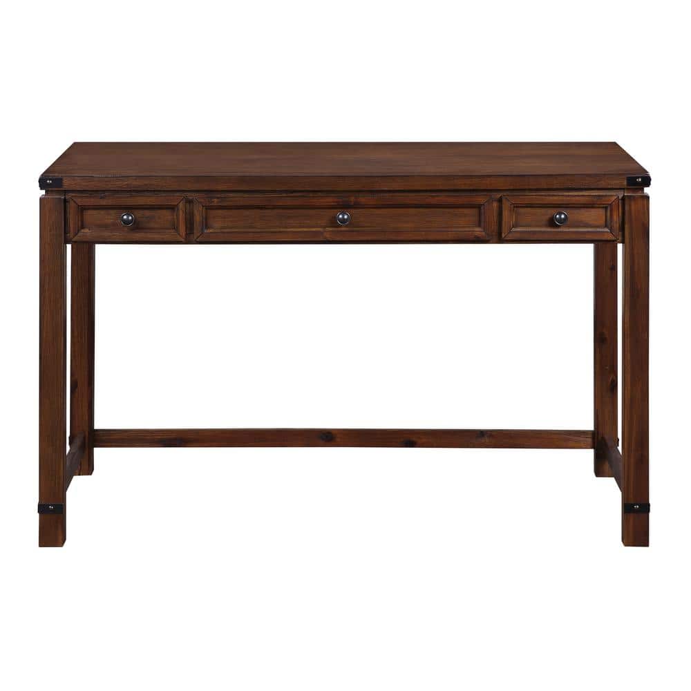 Walnut Brown Rustic Industrial Home Office Desk with 3 Drawers