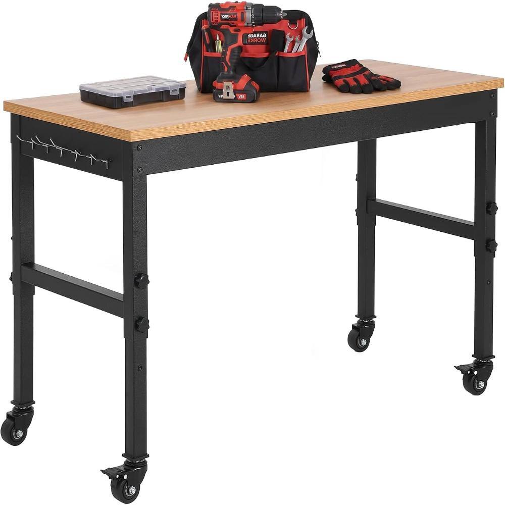 "60""x24"" Solid Wood Workbench Adjustable Height 2200 LBS, Rolling Work Table with Power Outlets & Hanging Hooks & Wheels" price history on PriceWatchPro