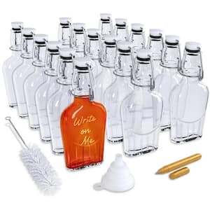 8.5 oz. Swing Top Glass Flask Set of 18 with Bottle Brush, Funnel and Glass Marker