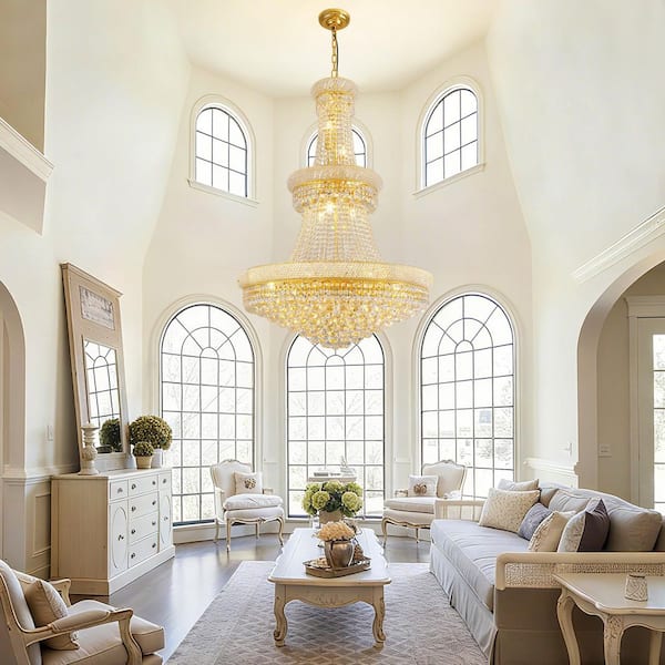 JUSHENG 6-Light Gold Metal Chandelier with Scalloped Clear Glass