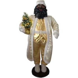 58 in. Christmas African American Dancing Santa Claus in Paisley Cost with Prelit Christmas Tree