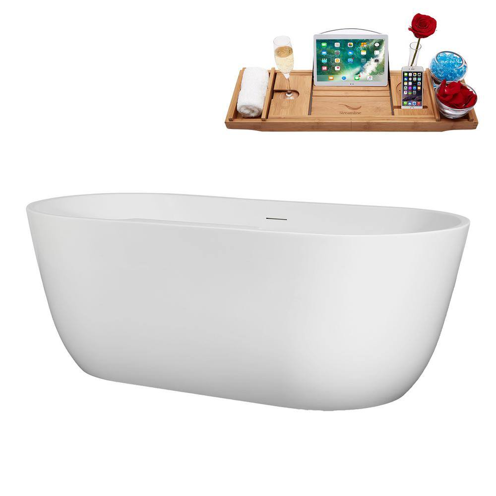 63" White Acrylic Freestanding Double Slipper Soaking Tub