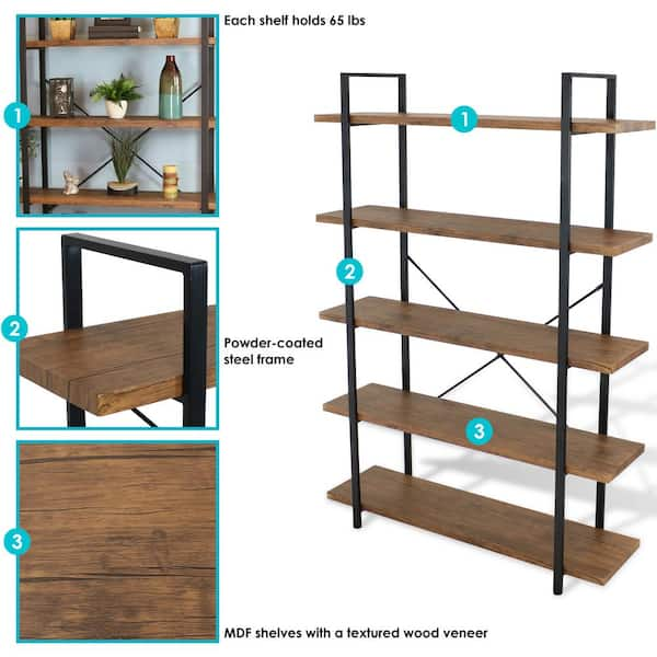 Sunnydaze 3 Shelf Industrial Style Freestanding Etagere Bookshelf with Wood  Veneer Shelves - Teak Veneer