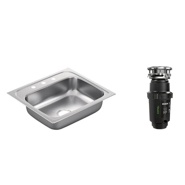 MOEN 2200 Series Drop-in Stainless Steel 25 in. 3-Hole Single Basin Kitchen Sink with GX Pro Series HP Garbage Disposal