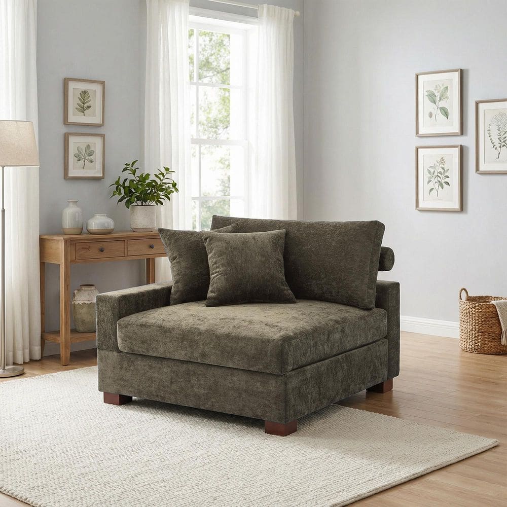Modern Left Arm Facing Camel Chenille Sectional Corner Arm Chair with 2 Pillows (Set of 1) price history on PriceWatchPro