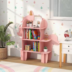 48.5 in. W Pink 3-Shelves Unicorn Bookcase for Kids