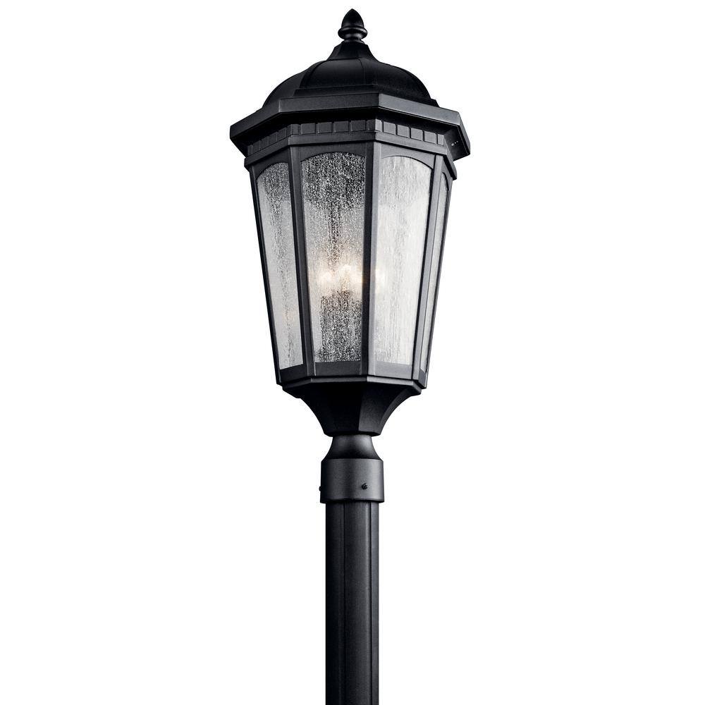 KICHLER Courtyard Hardwired 3-Light Textured Black 4x4 Outdoor Deck Lamp Post Light with Clear Seeded Glass (1-Pack) - 1