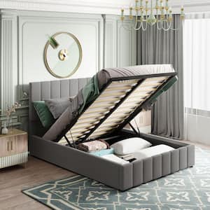 Gray Full Size Upholstered Platform Bed with Hydraulic Storage