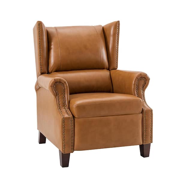 JAYDEN CREATION Coeus Genuine Leather Camel Manual Recliner with Nailhead Trims
