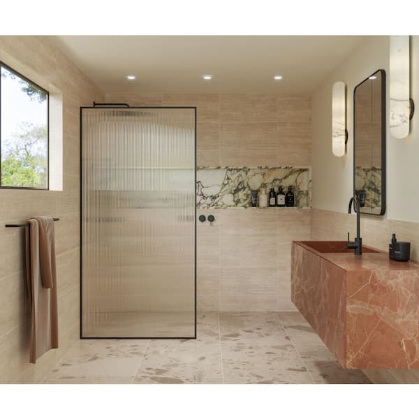 40 in. x 78 in. x .375 in. Framed Shower Door Single Fixed Panel Fluted