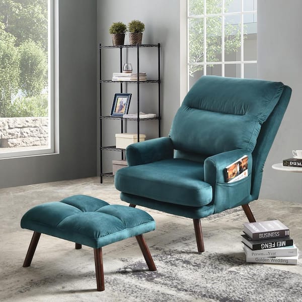 Allwex Magic Green Velvet Recliner Accent Chair and Ottoman Set ...