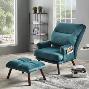 Magic Green Velvet Recliner Accent Chair and Ottoman Set with Side Bags