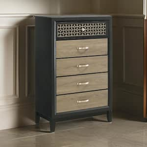 Black, Brown and Silver 5-Drawer 31 in. Wide Dresser Without Mirror