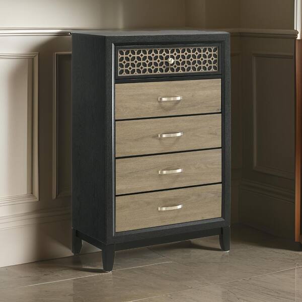 Benjara Black, Brown and Silver 5-Drawer 31 in. Wide Dresser Without Mirror