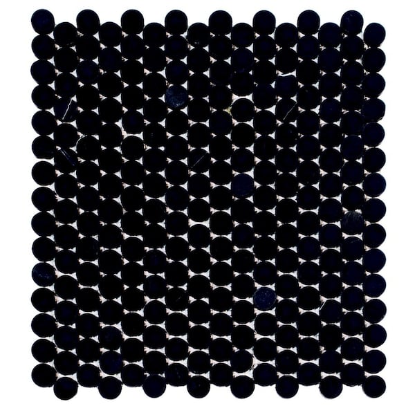 Apollo Tile Noir Luxe 11 in. x 12 in. Tumbled Jet Black Marble Mosaic Penny Round Wall and Floor Tile (4.83 sq. ft./case)-5 Pack