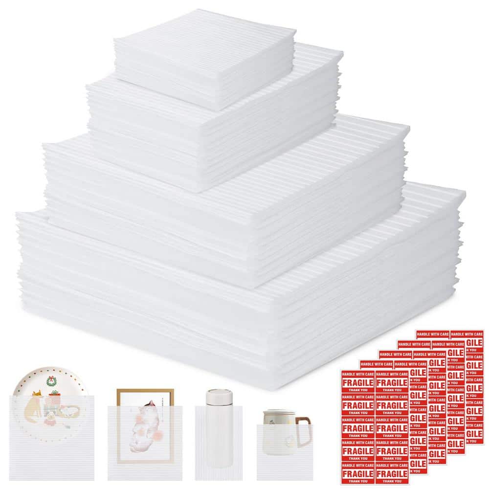 200 Pcs White 4 Sizes Foam Pouches, Cushion Foam Pouch for Moving Packing T