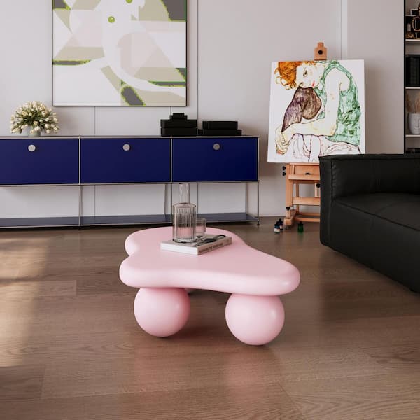 Jorian 40 in. Modern Pink Specialty Shaped MDF Wood Top Coffee Table with 3 Ball Legs, Cloud Shaped