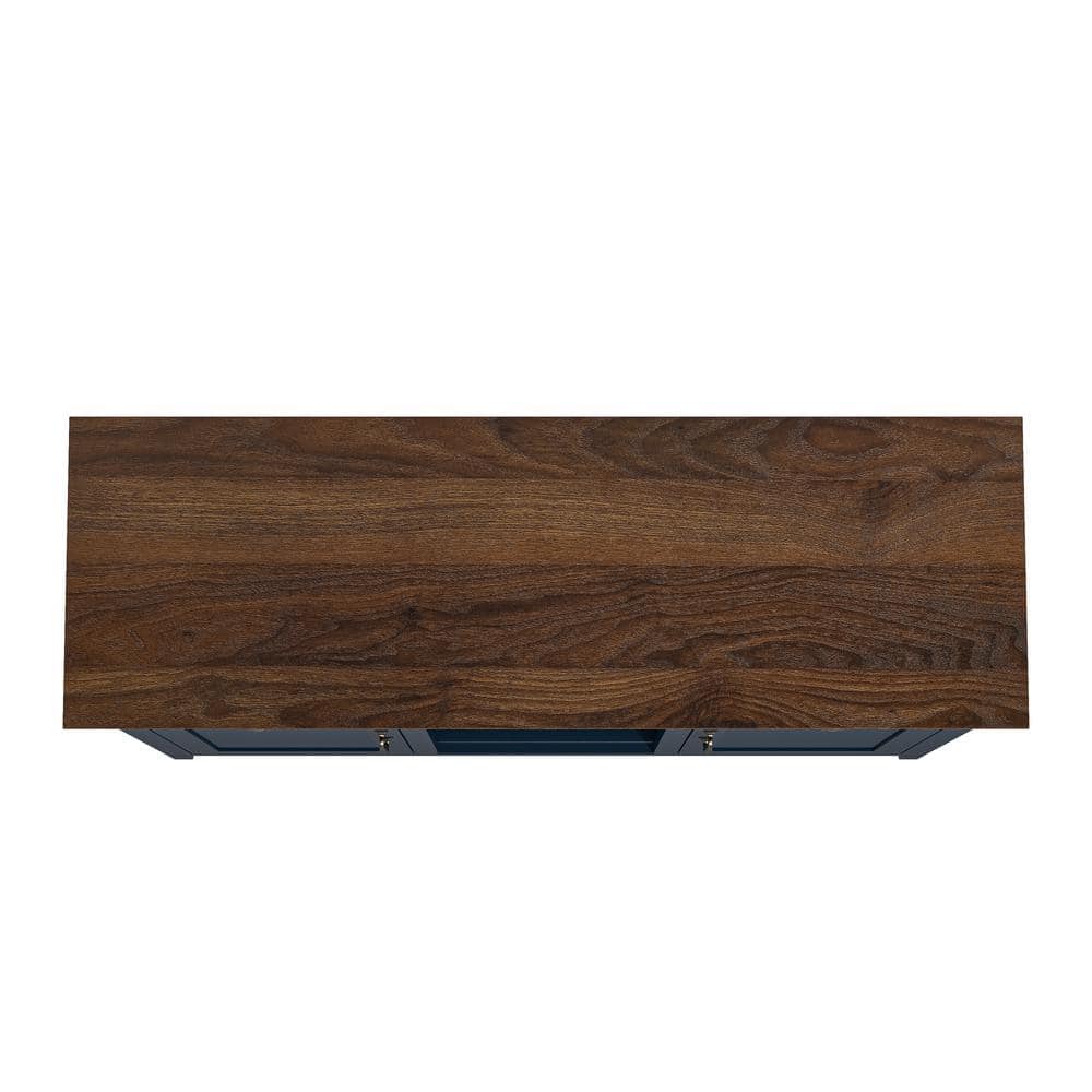 Navy Wood 48" Wine Cabinet with Drawers and Shelves