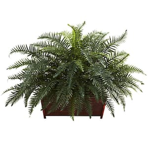 Artificial River Fern with Wood Planter