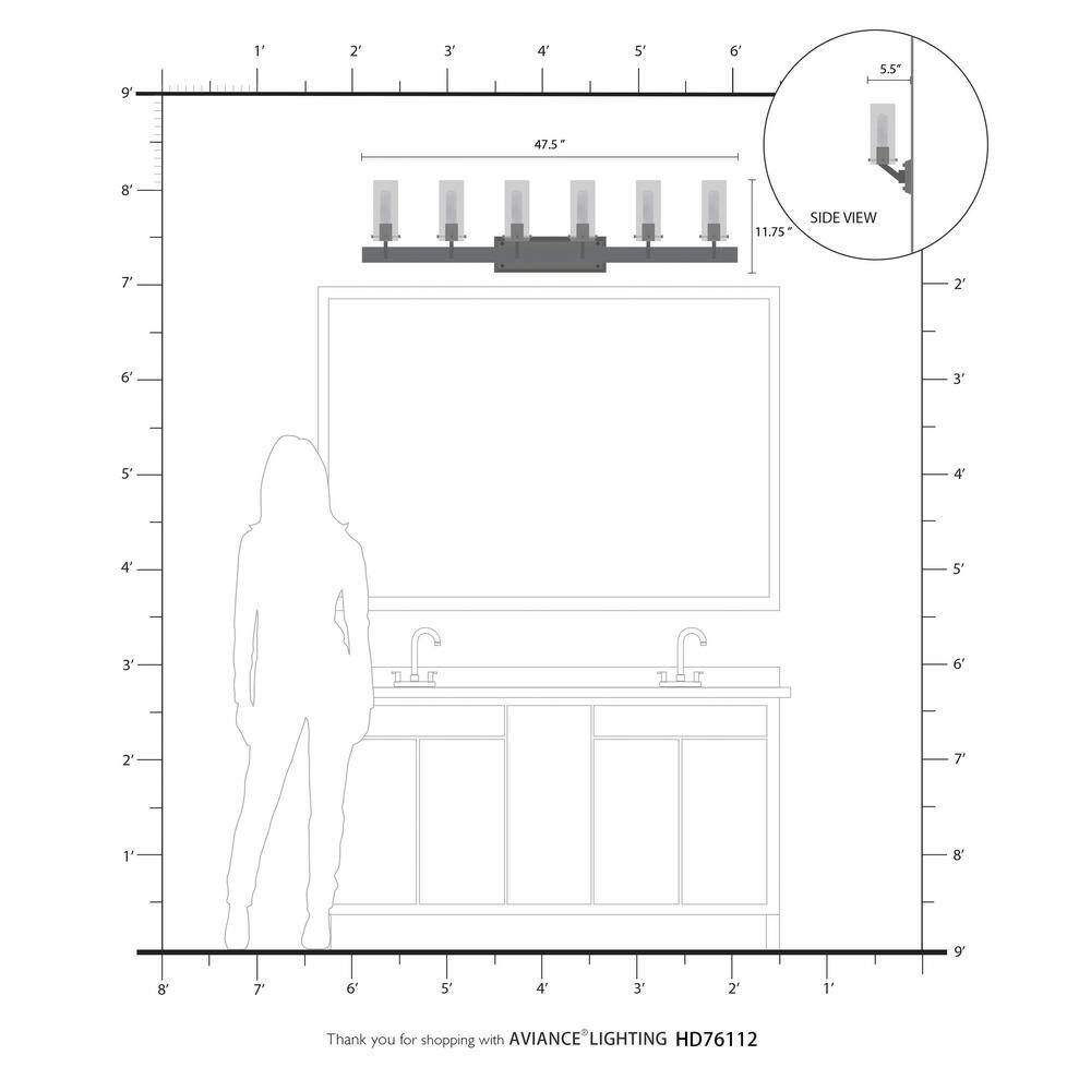 Beckett Brushed Nickel 6-Light Vanity with Clear Square Glass