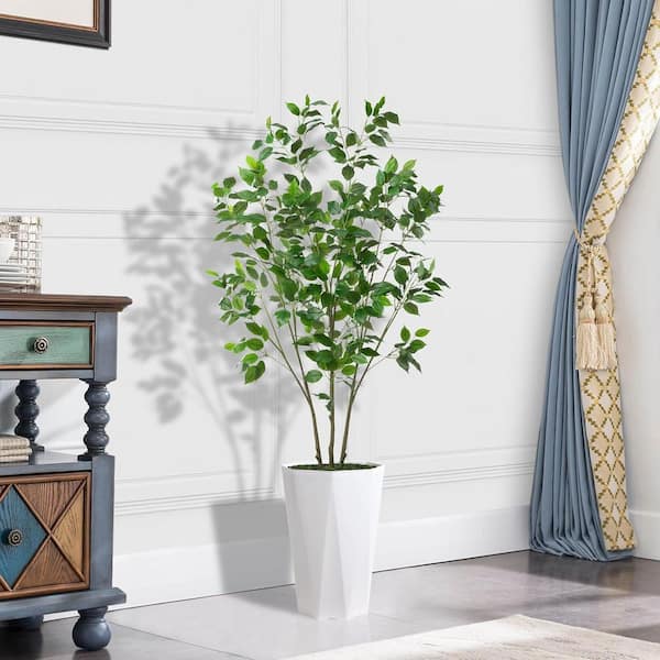 Afoxsos 60 in. Green Artificial Ficus Plant in White Diamond