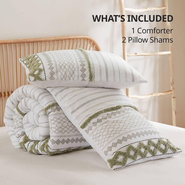3 PCS King/Cal King Cotton Printed Comforter Set with Chenille