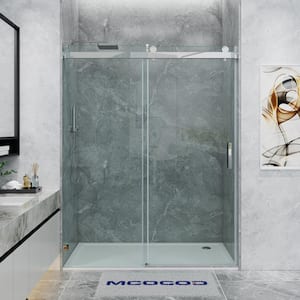 60 in. W x 79 in. H Single Sliding Frameless Soft-Close Shower Door in Chrome with 3/8 in. (10 mm) Clear Glass