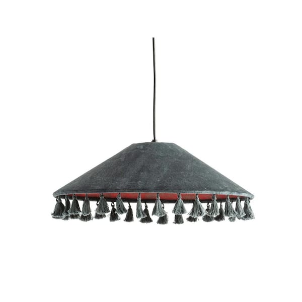1-Light Charcoal Grey Pendant Light with Velvet Shade
