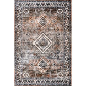 nuLOOM Faded Geometric Spill Proof Washable Rust 9.6 ft. x 13.6 ft