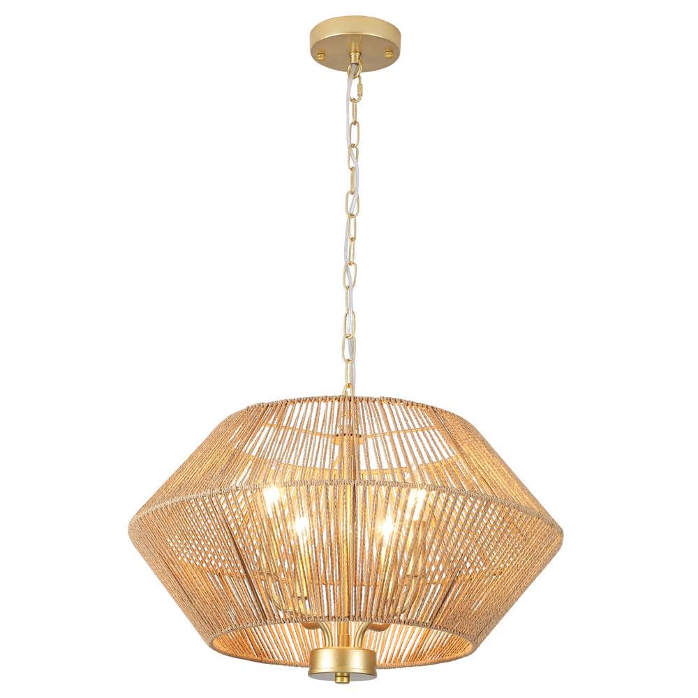 4-Light Gold Bohemian Geometric Dimmable Chandelier with Rattan Cage Shade price history on PriceWatchPro