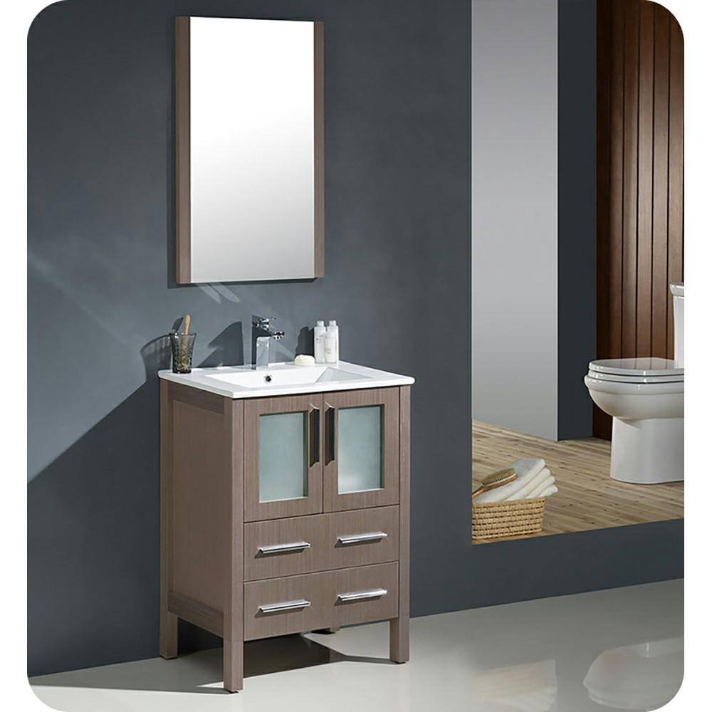 Modern Gray Oak 24" Freestanding Single Sink Vanity Set